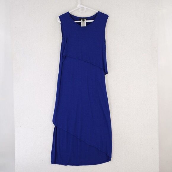 BCBGMAXAZRIA Royal Blue Layered Dress Medium Scoop Neck Maxi Full‎ Length - Picture 1 of 9
